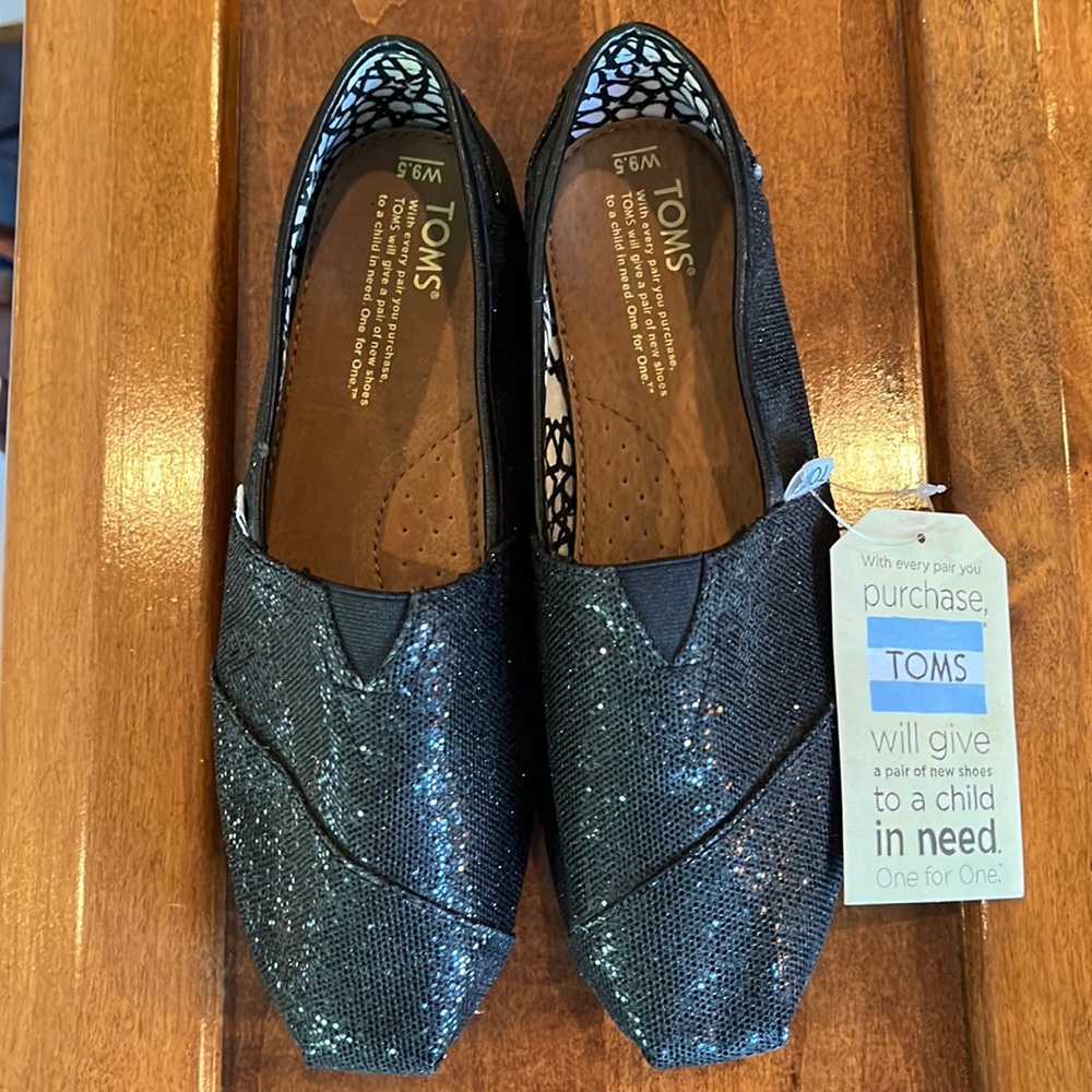 TOMS Black Classic Glitter Slip-ons